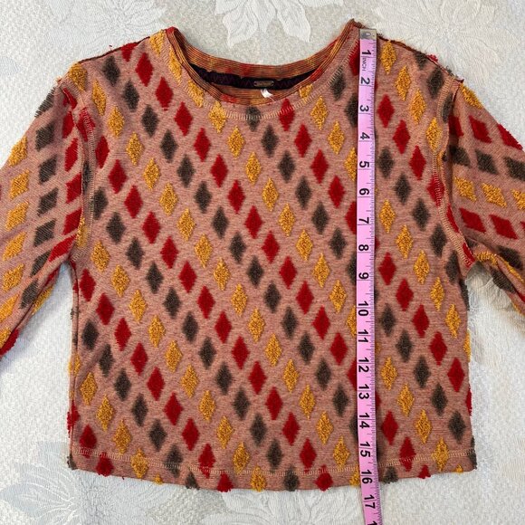 Free People Magic Carpet Multicolored Diamond Pattern Cropped Terry Sweater - Picture 12 of 15